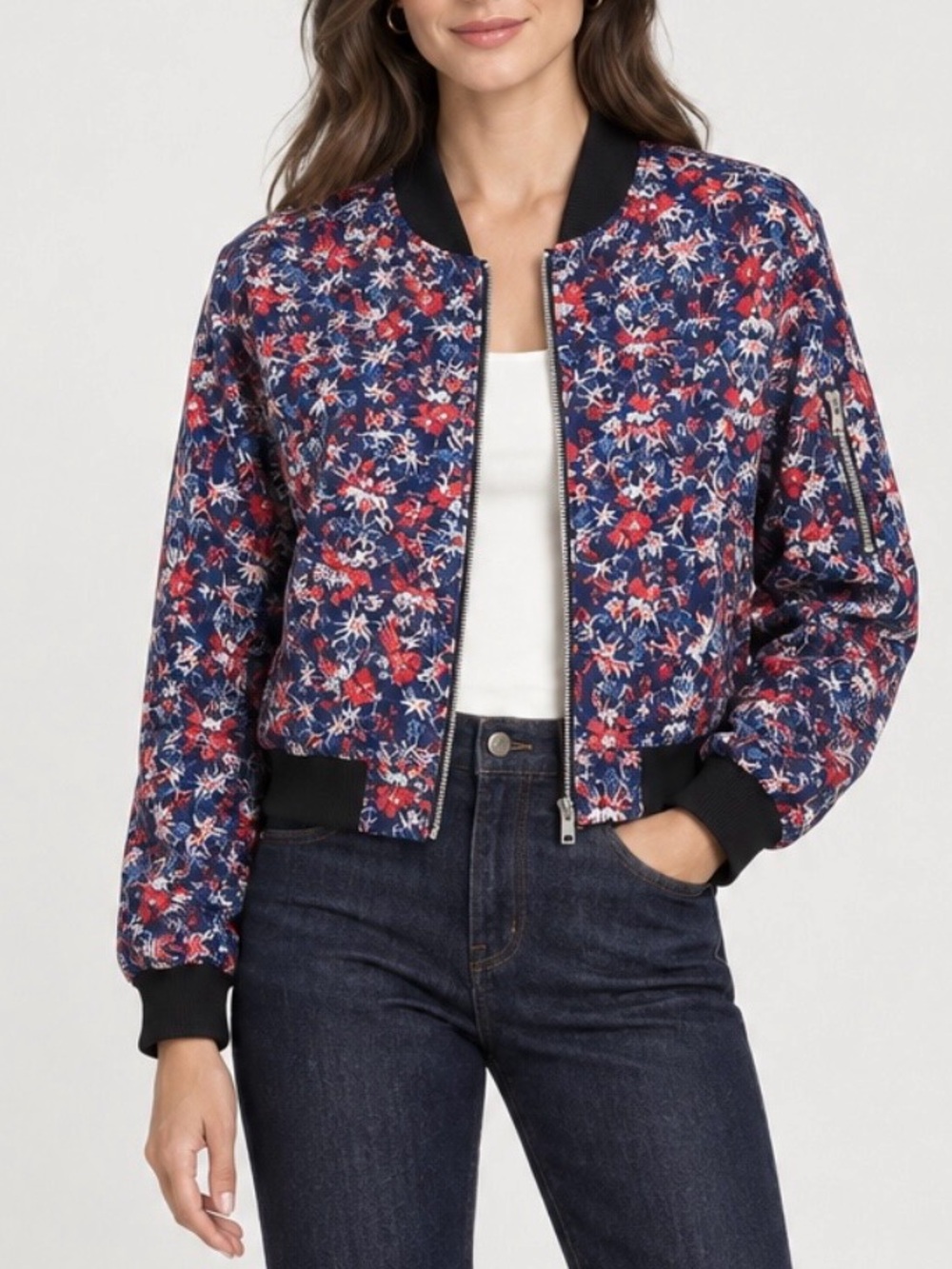 Sanctuary Floral Bomber Jacket - Red and Blue Size L